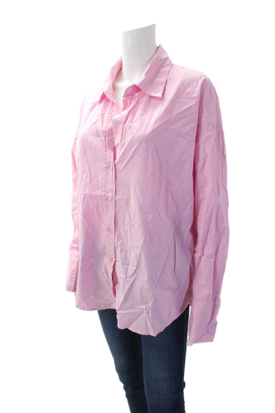 Monrow Womens Cotton Collared Long Sleeve Button Down Shirt Pink Size M