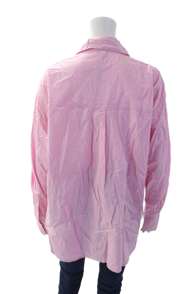 Monrow Womens Cotton Collared Long Sleeve Button Down Shirt Pink Size M