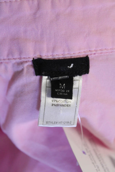 Monrow Womens Cotton Collared Long Sleeve Button Down Shirt Pink Size M