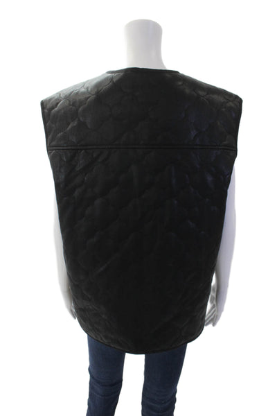 FRNCH Womens Embossed Textured Print Round Neck Button Up Vest Black O/S
