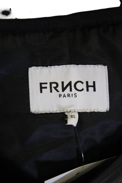 FRNCH Womens Embossed Textured Print Round Neck Button Up Vest Black O/S
