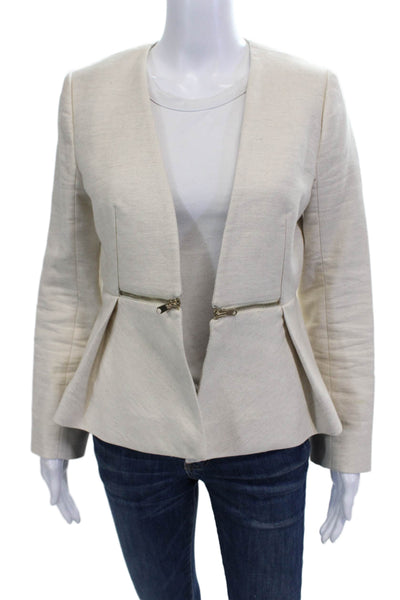 Club Monaco Womens Cotton Zippered Detail Open Front Blazer Beige Size S