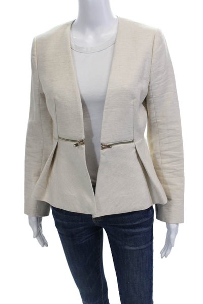 Club Monaco Womens Cotton Zippered Detail Open Front Blazer Beige Size S