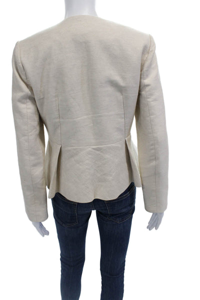 Club Monaco Womens Cotton Zippered Detail Open Front Blazer Beige Size S
