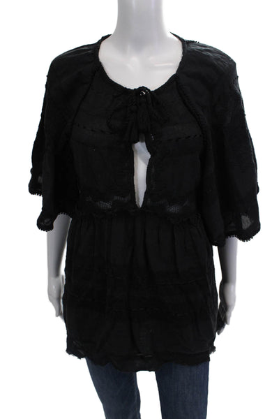 Free People Womens Babydoll Blouse Black Size S