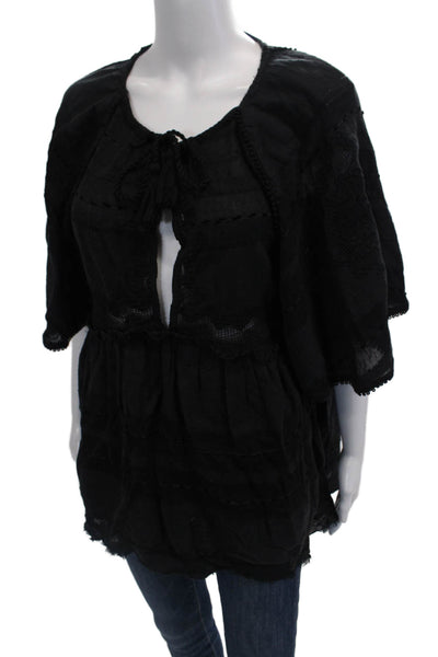 Free People Womens Babydoll Blouse Black Size S