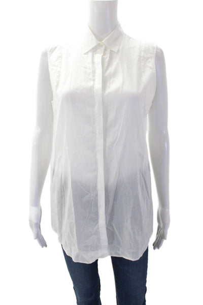 Helmut Lang Womens Cotton V-neck Sleeveless Button Blouse White Size S