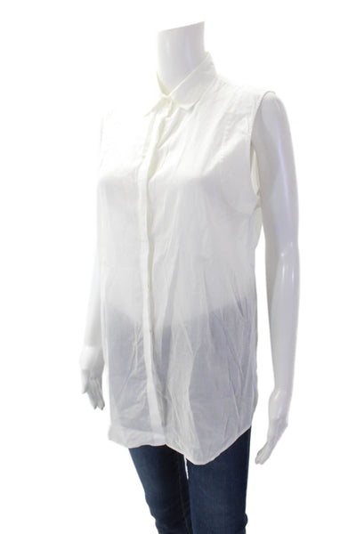 Helmut Lang Womens Cotton V-neck Sleeveless Button Blouse White Size S