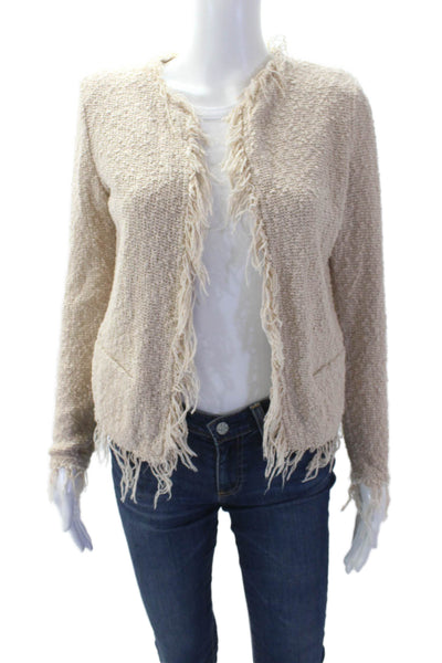 IRO Womens Cotton Long Sleeve Fringe Cut Knit Cardigan Nude Size EUR 36