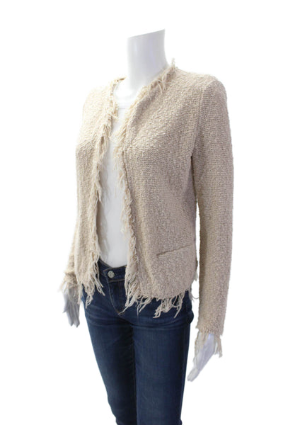 IRO Womens Cotton Long Sleeve Fringe Cut Knit Cardigan Nude Size EUR 36