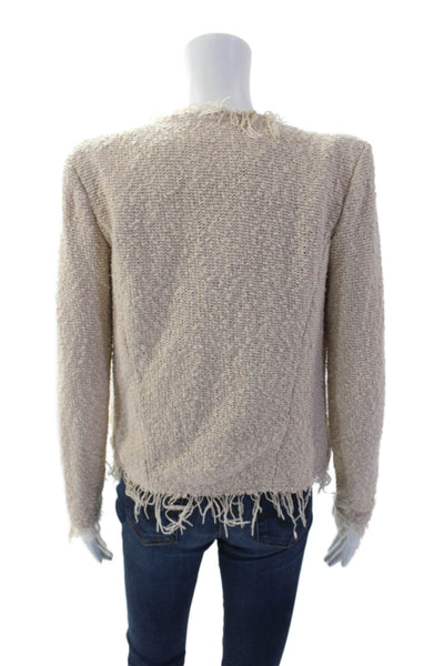 IRO Womens Cotton Long Sleeve Fringe Cut Knit Cardigan Nude Size EUR 36