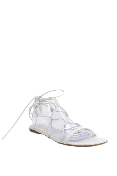 Gianvito Rossi Womens Textured Lace Up Open Toe Sandals White Size 7