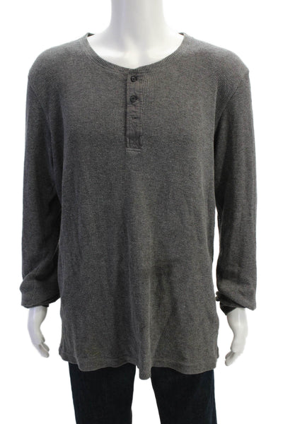 Nordstrom Mens Cotton Long Sleeve V-neck Casual Polo Shirt Gray Size XL
