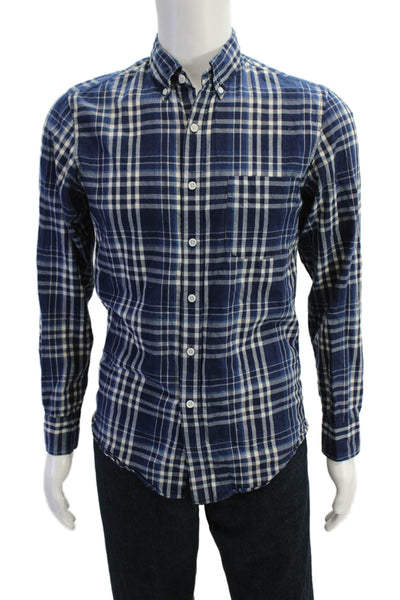 J Crew Mens Cotton Long Sleeve Plaid Button Shirt Blue Size S
