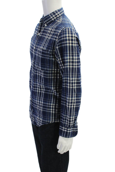 J Crew Mens Cotton Long Sleeve Plaid Button Shirt Blue Size S