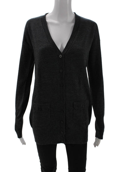 J Crew Womens Long Sleeve Button Front V Neck Cardigan Sweater Gray Wool Small
