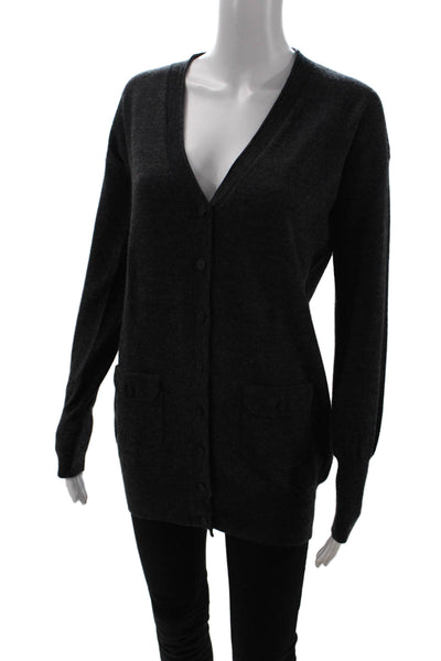 J Crew Womens Long Sleeve Button Front V Neck Cardigan Sweater Gray Wool Small