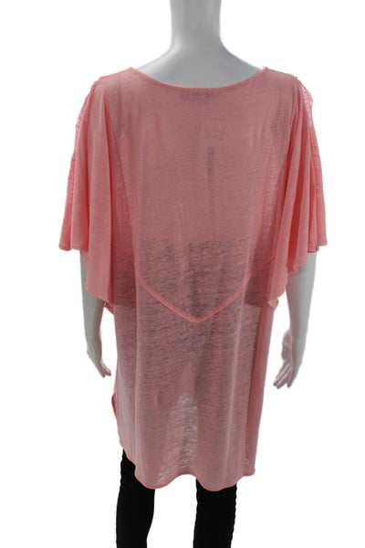 Calypso Saint Barth Womens Short Sleeve V Neck Side Slit Linen Shirt Pink Medium