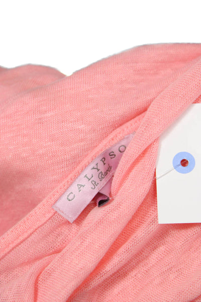 Calypso Saint Barth Womens Short Sleeve V Neck Side Slit Linen Shirt Pink Medium