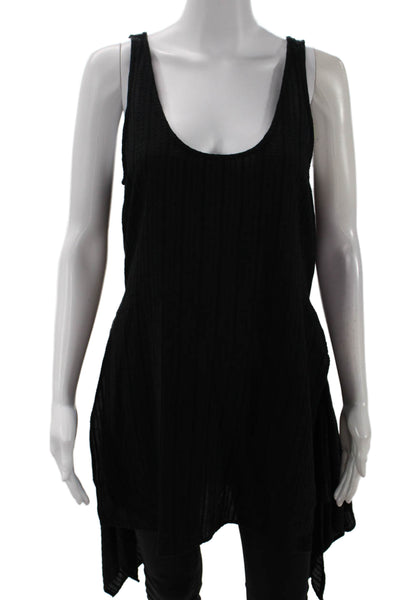 Anemone Womens Sleeveless Scoop Neck Side Slit Tie Front Top Black Medium
