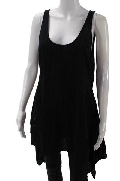Anemone Womens Sleeveless Scoop Neck Side Slit Tie Front Top Black Medium