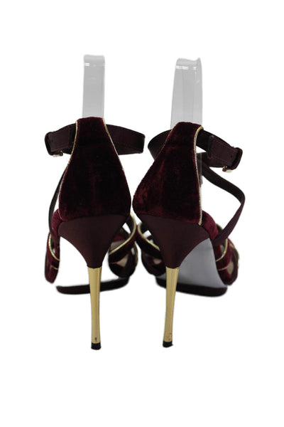 H By Halston Womens Velvet Metallic Trim Strappy Heels Red Size 8.5