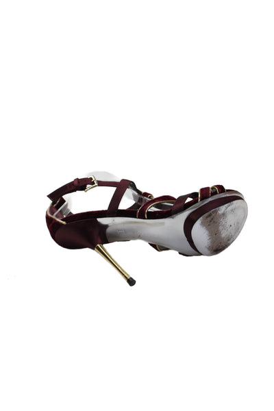 H By Halston Womens Velvet Metallic Trim Strappy Heels Red Size 8.5