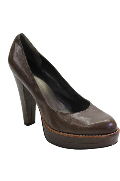 Nine West Womens Leather Platform Block Heel Pumps Brown Size 8.5
