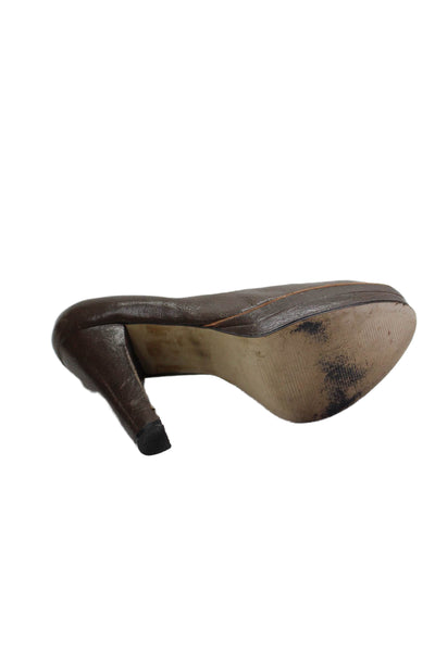 Nine West Womens Leather Platform Block Heel Pumps Brown Size 8.5