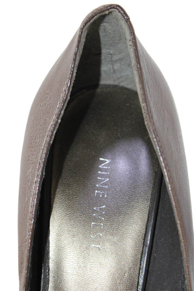 Nine West Womens Leather Platform Block Heel Pumps Brown Size 8.5