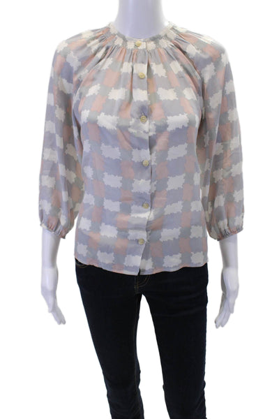Tucker Womens Silk Printed Crew Neck 3/4 Sleeve Blouse Top Gray Size P