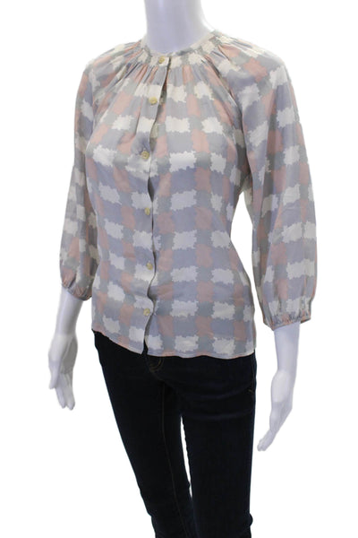 Tucker Womens Silk Printed Crew Neck 3/4 Sleeve Blouse Top Gray Size P