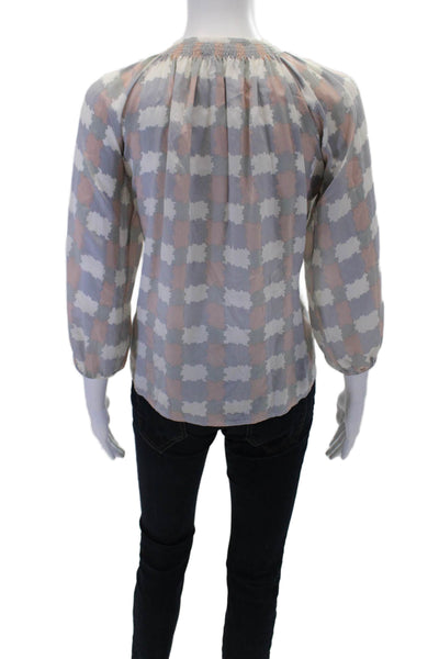 Tucker Womens Silk Printed Crew Neck 3/4 Sleeve Blouse Top Gray Size P