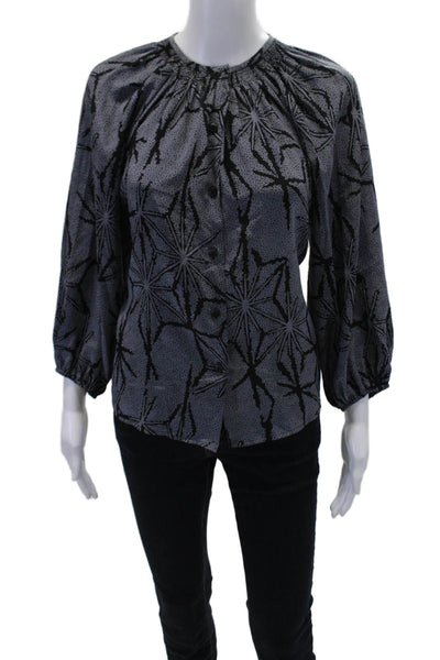 Tucker Womens Printed Silk Crew Neck 3/4 Sleeve Blouse Top Blue Black Size P