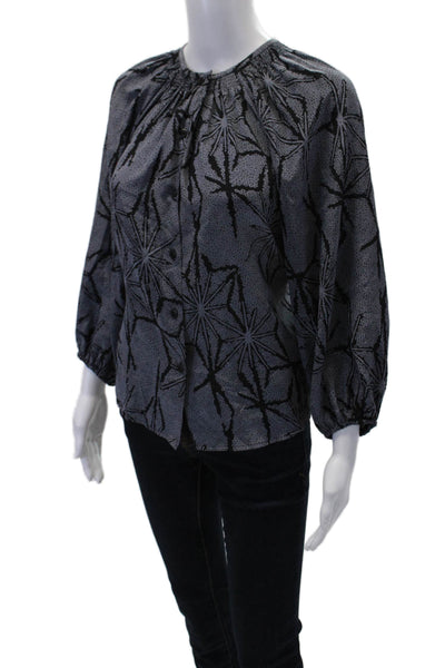Tucker Womens Printed Silk Crew Neck 3/4 Sleeve Blouse Top Blue Black Size P