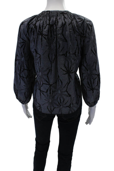Tucker Womens Printed Silk Crew Neck 3/4 Sleeve Blouse Top Blue Black Size P