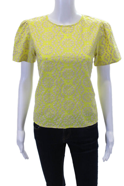 Never A Wallflower Womens Floral Embroidered Blouse Top Yellow Size XS