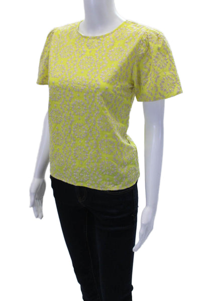 Never A Wallflower Womens Floral Embroidered Blouse Top Yellow Size XS