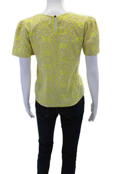 Never A Wallflower Womens Floral Embroidered Blouse Top Yellow Size XS