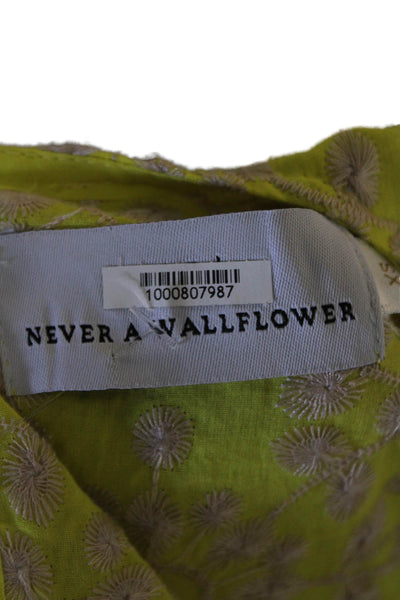 Never A Wallflower Womens Floral Embroidered Blouse Top Yellow Size XS