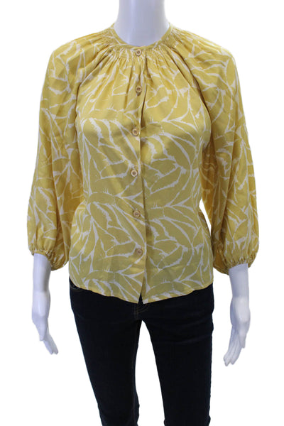 Tucker Womens Silk Printed 3/4 Sleeve Crew Neck Blouse Top Light Brown Size P