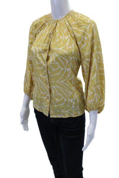 Tucker Womens Silk Printed 3/4 Sleeve Crew Neck Blouse Top Light Brown Size P