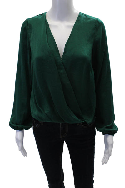 Greylin Anthropologie Womens V-neck Long Sleeve Wrap Blouse Top Green Size XS