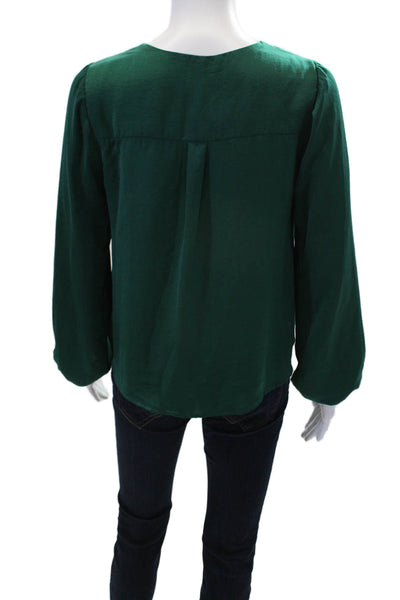Greylin Anthropologie Womens V-neck Long Sleeve Wrap Blouse Top Green Size XS