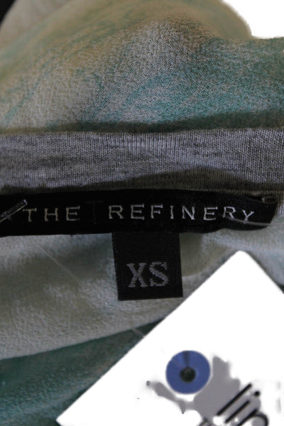 The Refinery Womens Sheer Ombre Print V-neck Tee Top Mint Blue Size XS