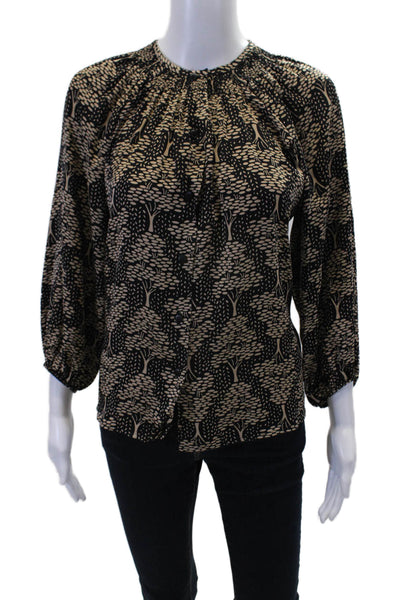 Tucker Womens Floral Print Crew Neck 3/4 Sleeve Blouse Top Black Brown Size P