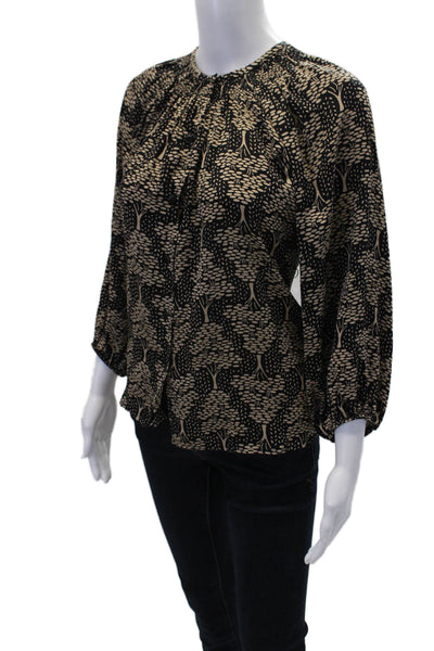 Tucker Womens Floral Print Crew Neck 3/4 Sleeve Blouse Top Black Brown Size P