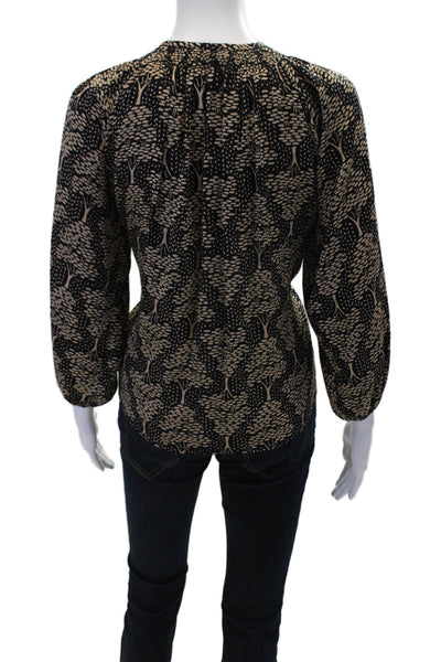 Tucker Womens Floral Print Crew Neck 3/4 Sleeve Blouse Top Black Brown Size P