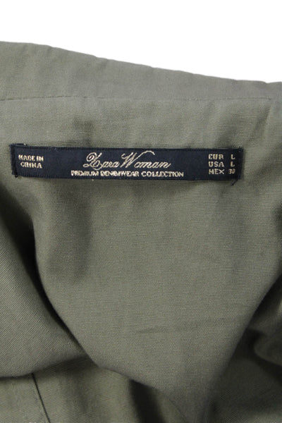 Zara Womens Button Front Collared Faux Leather Sleeve Jacket Green Black Large