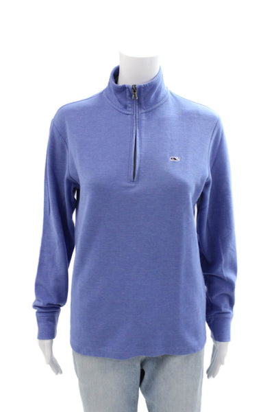 Vineyard Vines Women's Long Sleeves Quarter Zip Basic T-Shirt Blue Size XS